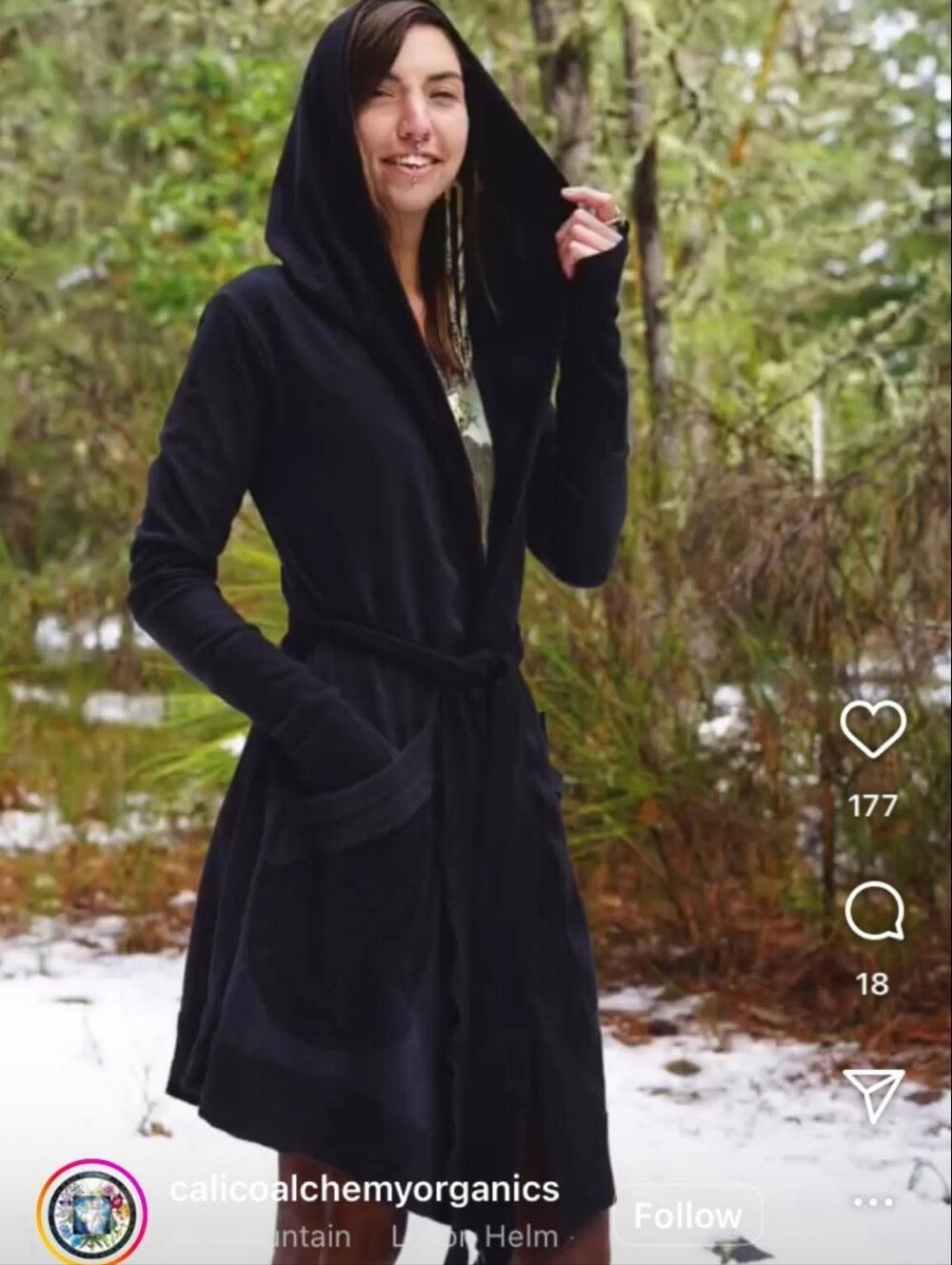 Calico Alchemy Organics Black Bamboo Fleece Cardigan Jacket Sweater